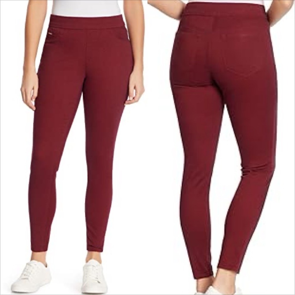 Nine West Jeans Women Heidi Pull On Skinny Burgundy Twill Pants‎ Size 14